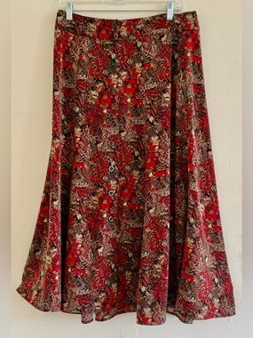 Christopher & Banks Red Floral Button-Front A-Line Skirt - NWOT